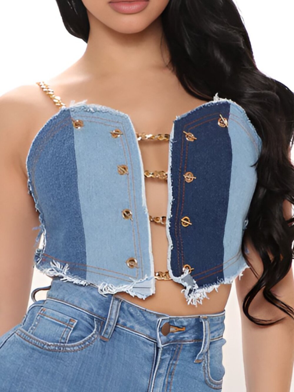 Chain Straps Denim Top - XL (size 15) - Fashion Nova